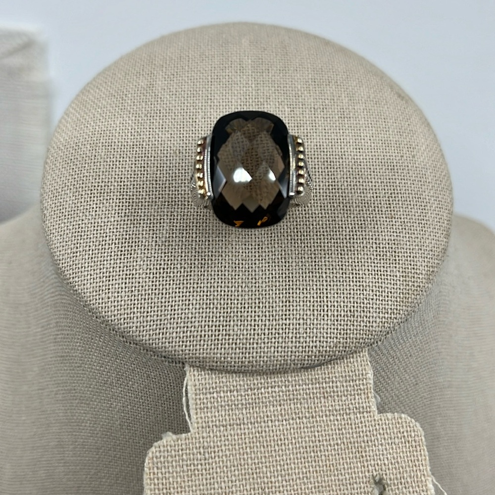 Stunning Smoky Quartz Statement Ring - Sterling Silver with Gold Accents